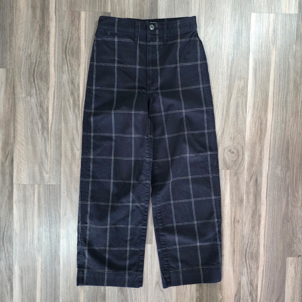 Madewell Slim Emmett Wide-Leg Crop Pants Windowpane Plaid Navy Size 23